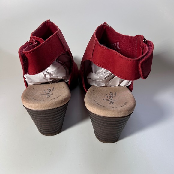 Clarks Red Suede Woven Slingback Wedge Sandals Women's 10 Comfort Shoes - Picture 7 of 14